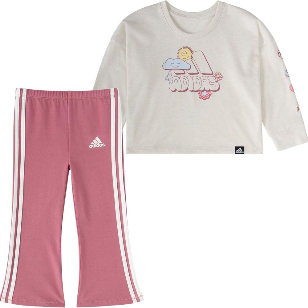 adidas | Girls' 2-Piece Long Sleeve Graphic Tee & Flare Pant Set | 24M | NWT